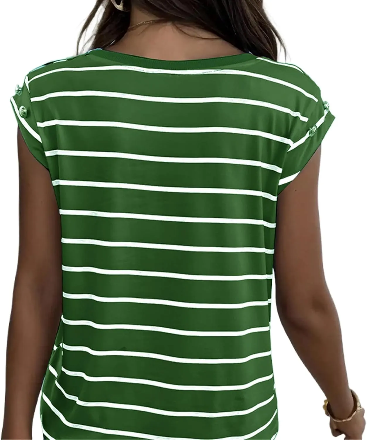 Shirts for Women Striped Print Tops Cap Sleeve T-Shirt Round Neck Basic Tunic Top Casual Loose Fit Summer Clothes