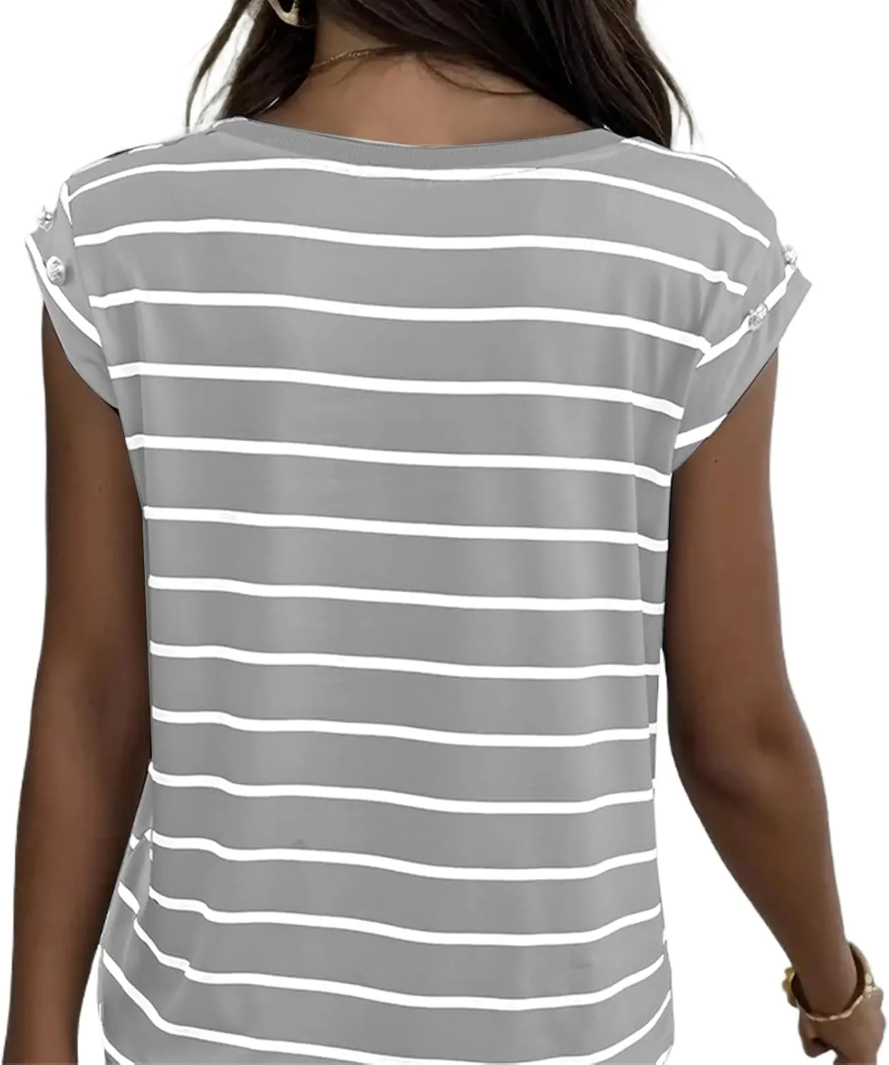 Shirts for Women Striped Print Tops Cap Sleeve T-Shirt Round Neck Basic Tunic Top Casual Loose Fit Summer Clothes