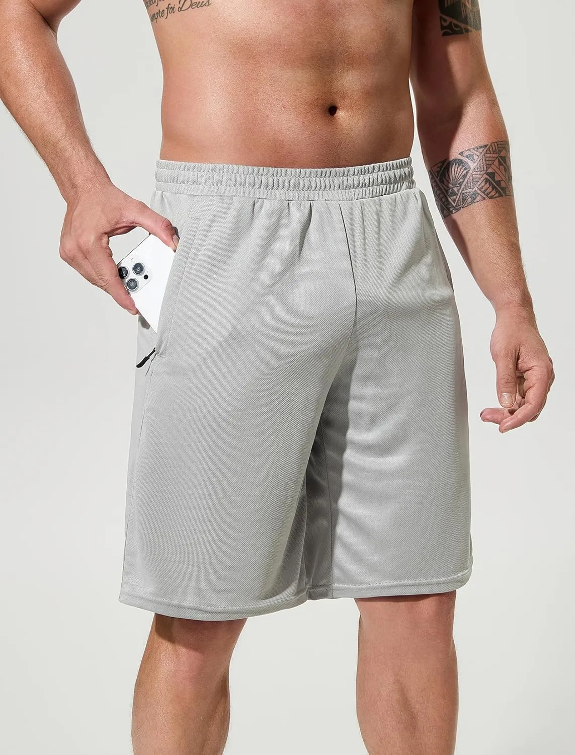 SILKWORLD Men's Athletic Basketball Shorts - 10" Mesh Cool Dry Gym Workout Shorts with Liner and Zipper Pockets