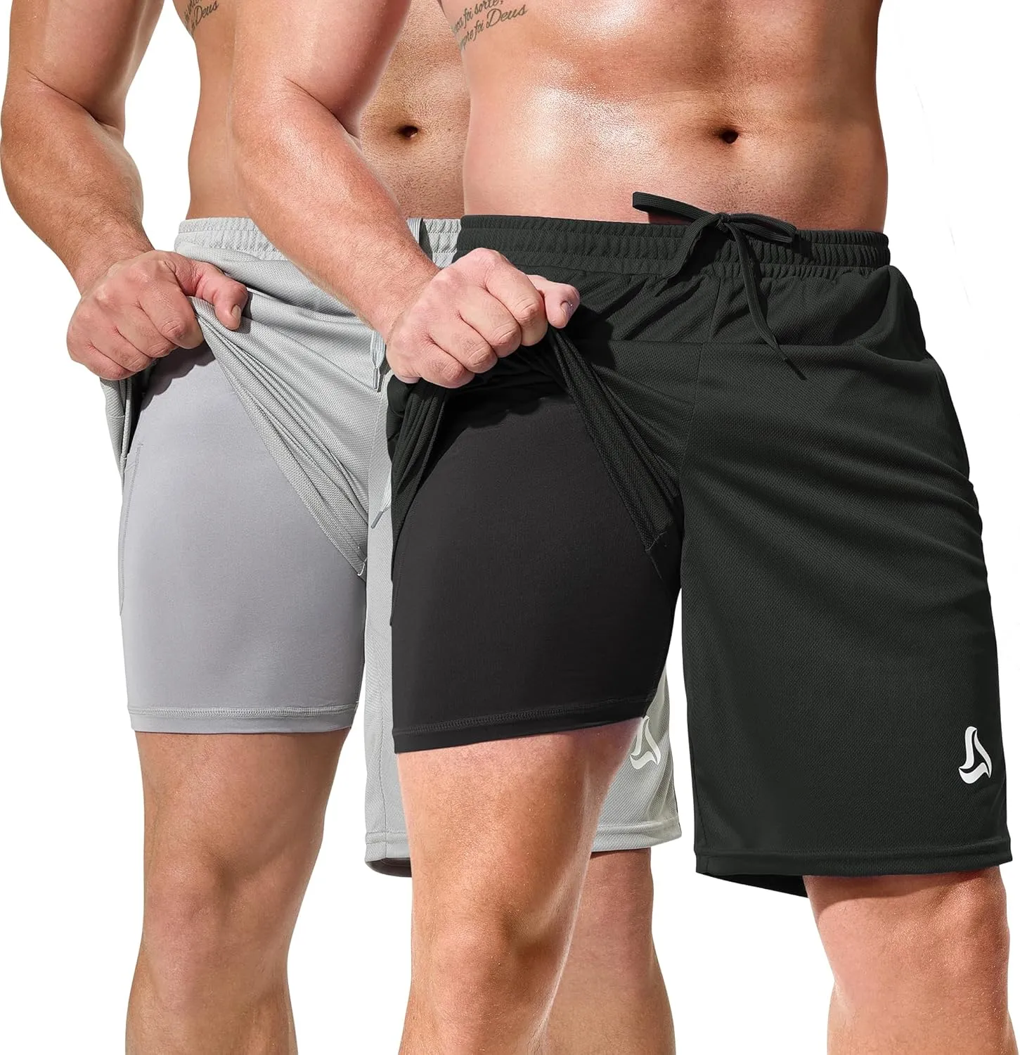 SILKWORLD Men's Athletic Basketball Shorts - 10" Mesh Cool Dry Gym Workout Shorts with Liner and Zipper Pockets