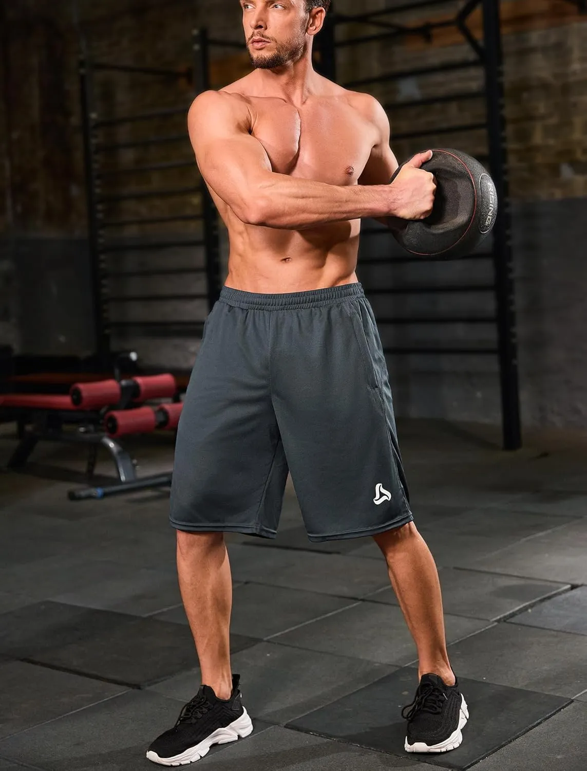 SILKWORLD Men's Athletic Basketball Shorts - 10" Mesh Cool Dry Gym Workout Shorts with Liner and Zipper Pockets