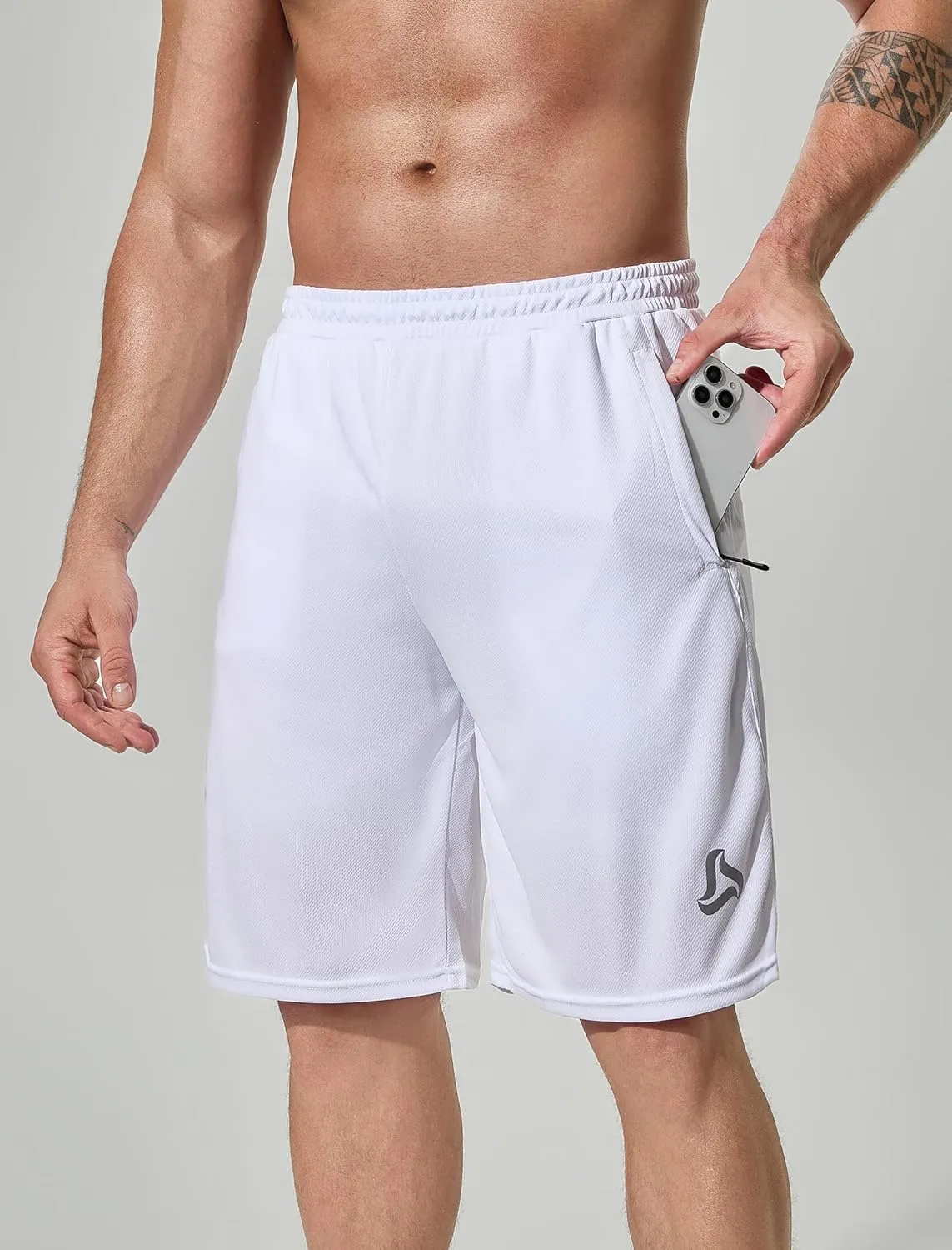 SILKWORLD Men's Athletic Basketball Shorts - 10" Mesh Cool Dry Gym Workout Shorts with Liner and Zipper Pockets