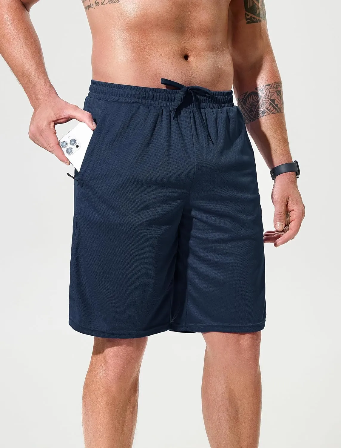 SILKWORLD Men's Athletic Basketball Shorts - 10" Mesh Cool Dry Gym Workout Shorts with Liner and Zipper Pockets