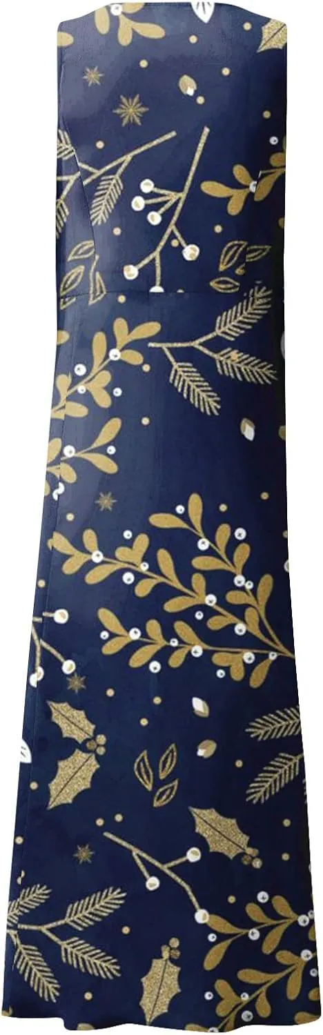 Sleeveless Dresses for Womens 2024 Beach Cotton Linen Floral Printed Dresses with Pockets Casual Flowy Long Dress