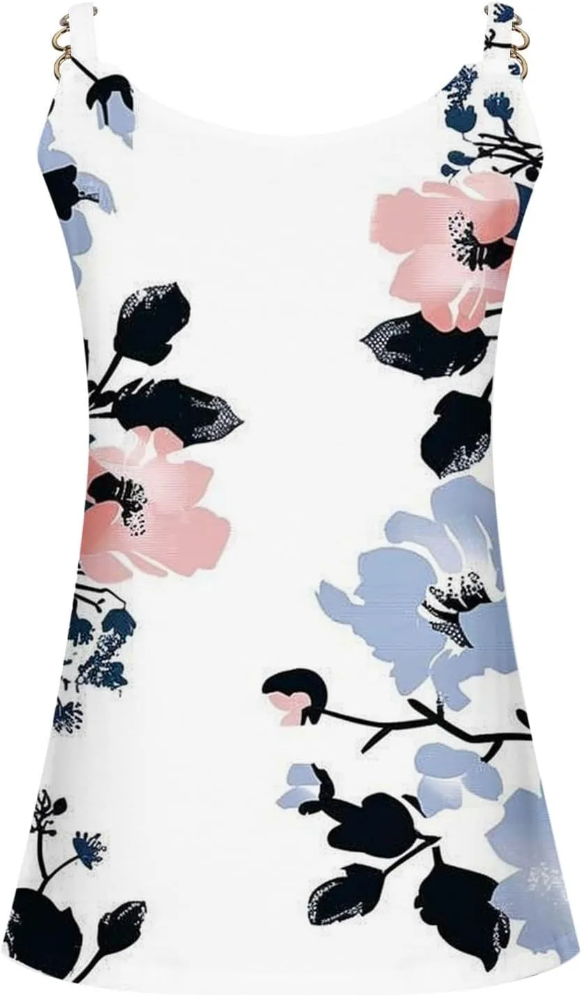 Spaghetti Strap Tank Tops for Women Sexy V Neck Loose Casual Sleeveless Shirts Floral Print Lightweight Basic Tees