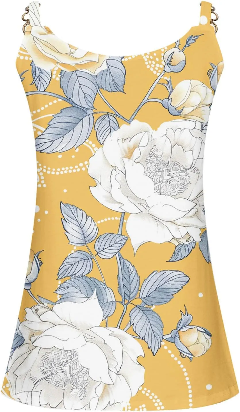 Spaghetti Strap Tank Tops for Women Sexy V Neck Loose Casual Sleeveless Shirts Floral Print Lightweight Basic Tees