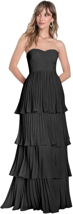 Strapless Prom Dresses 2025 Ruffle Bridesmaid Dresses Tiered Chiffon Formal Evening Dresses