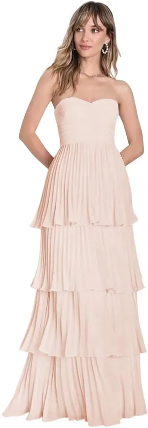 Strapless Prom Dresses 2025 Ruffle Bridesmaid Dresses Tiered Chiffon Formal Evening Dresses