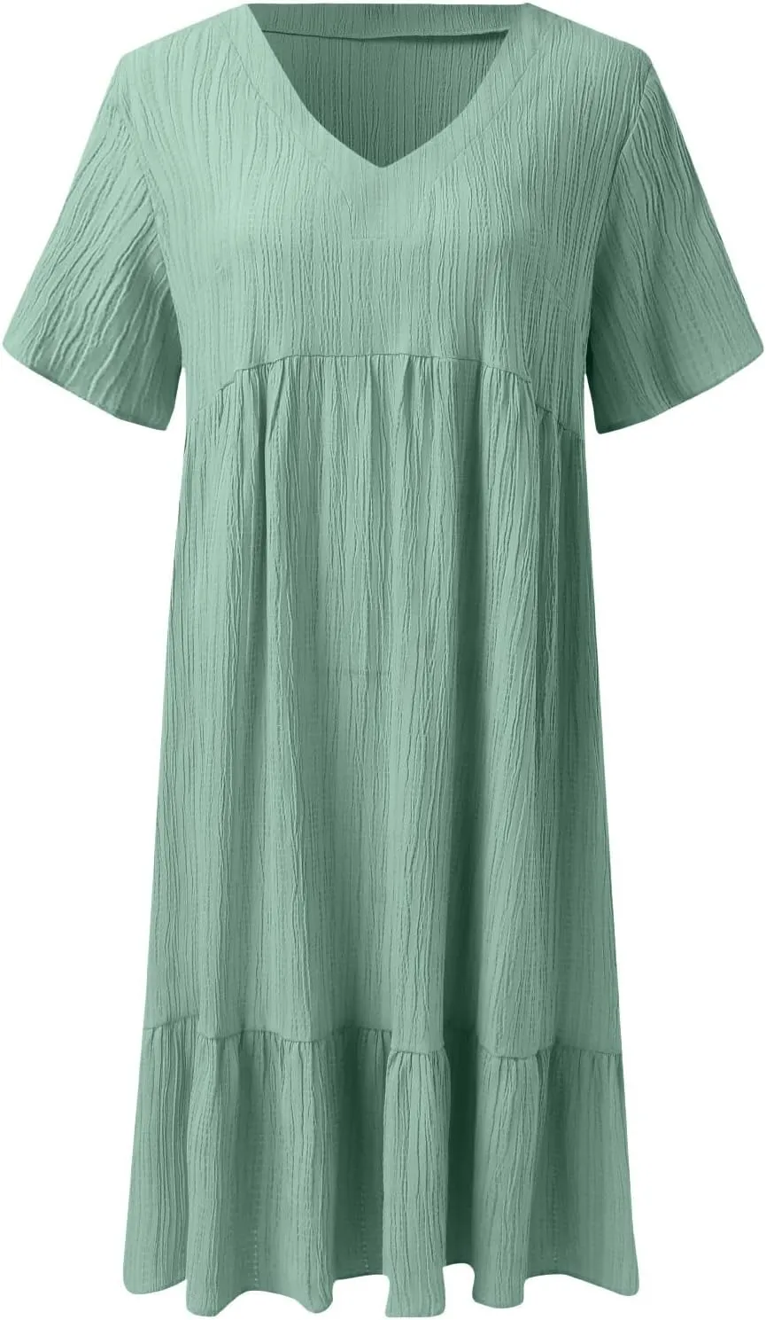 Summer Dresses for Women 2025 Short Sleeve Elegant Mini Dress Pleated Casual Dresses Ruffle Flowy V Neck Beach Sundresses