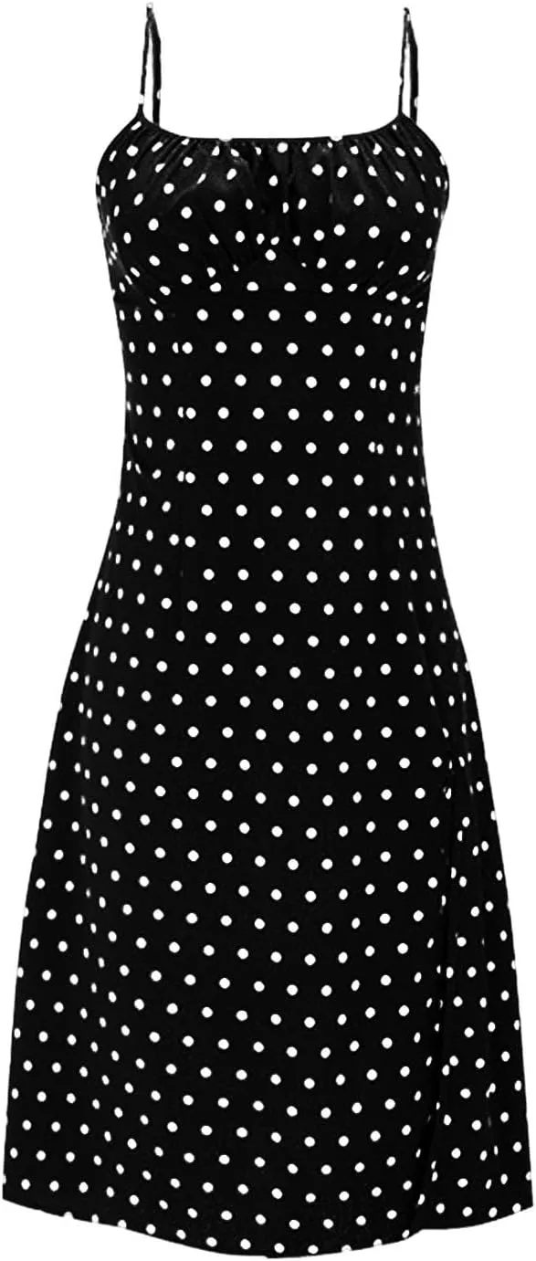 Summer Dresses for Women Spaghetti Strap Polka Dot Midi Dress 2025 Trendy Sexy Sleeveless Slit Beach Boho Sundresses