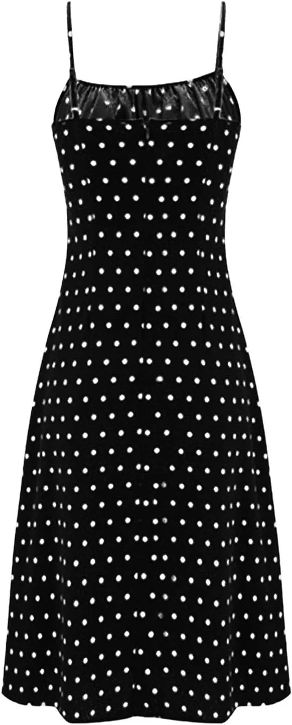 Summer Dresses for Women Spaghetti Strap Polka Dot Midi Dress 2025 Trendy Sexy Sleeveless Slit Beach Boho Sundresses