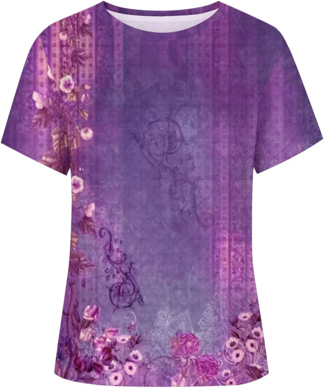 Summer Outfits for Women Short Sleeve Printed Tops Round Neck Trendy Tees Vacation Plus Size Tunics Casual T Shirt
