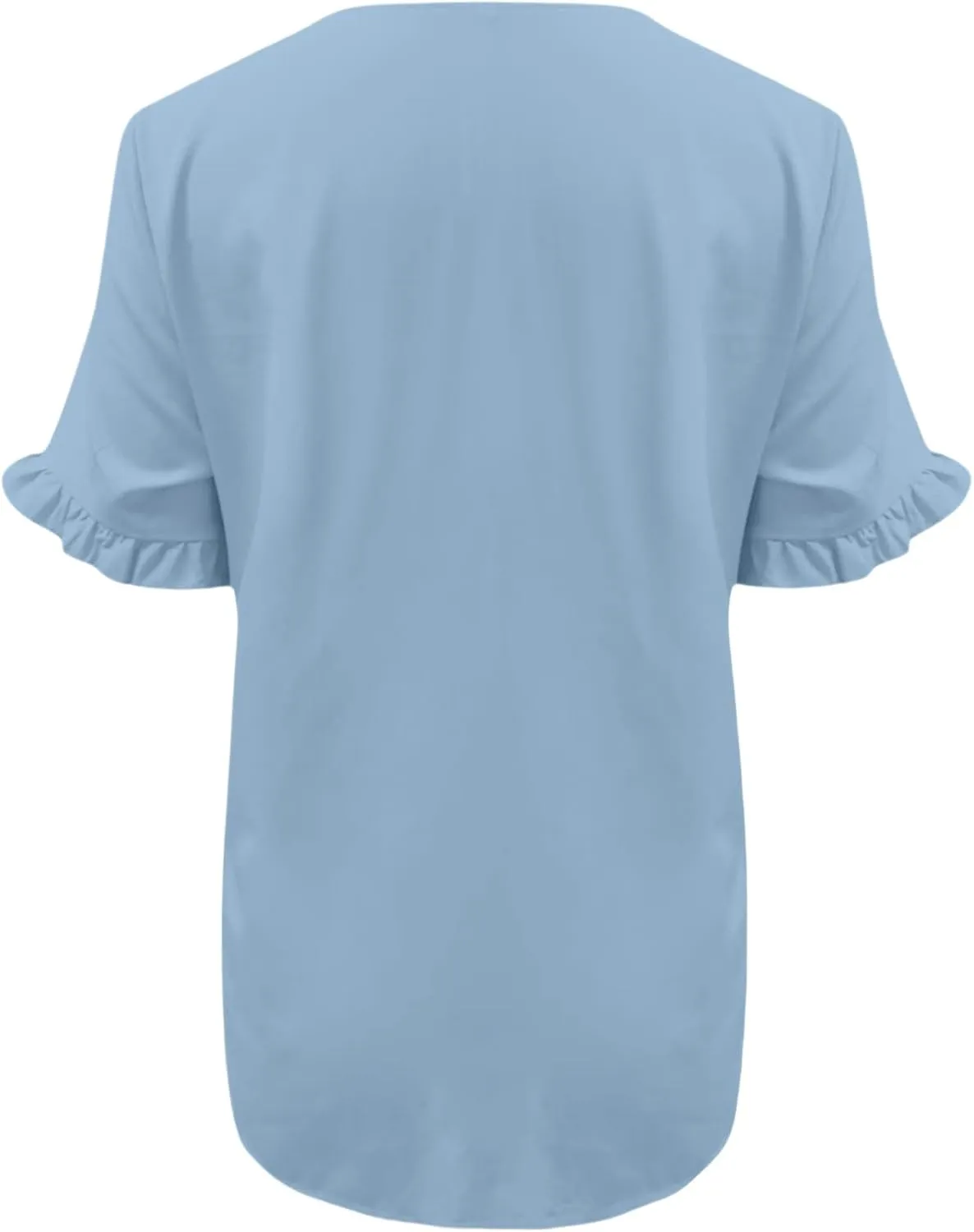 Summer Shirts for Women Causal V Neck Button Down Ruffle Short Sleeve Tops Fashion Loose Fit Solid Color Blouses