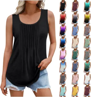 Tank Tops for Women 2025 Plus Size Summer Tops Trendy Sleeveless Scoop Neck Pleated Casual Loose Fit T Shirts