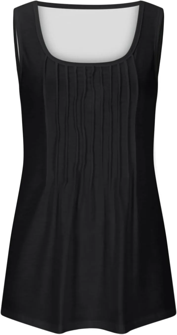 Tank Tops for Women 2025 Plus Size Summer Tops Trendy Sleeveless Scoop Neck Pleated Casual Loose Fit T Shirts