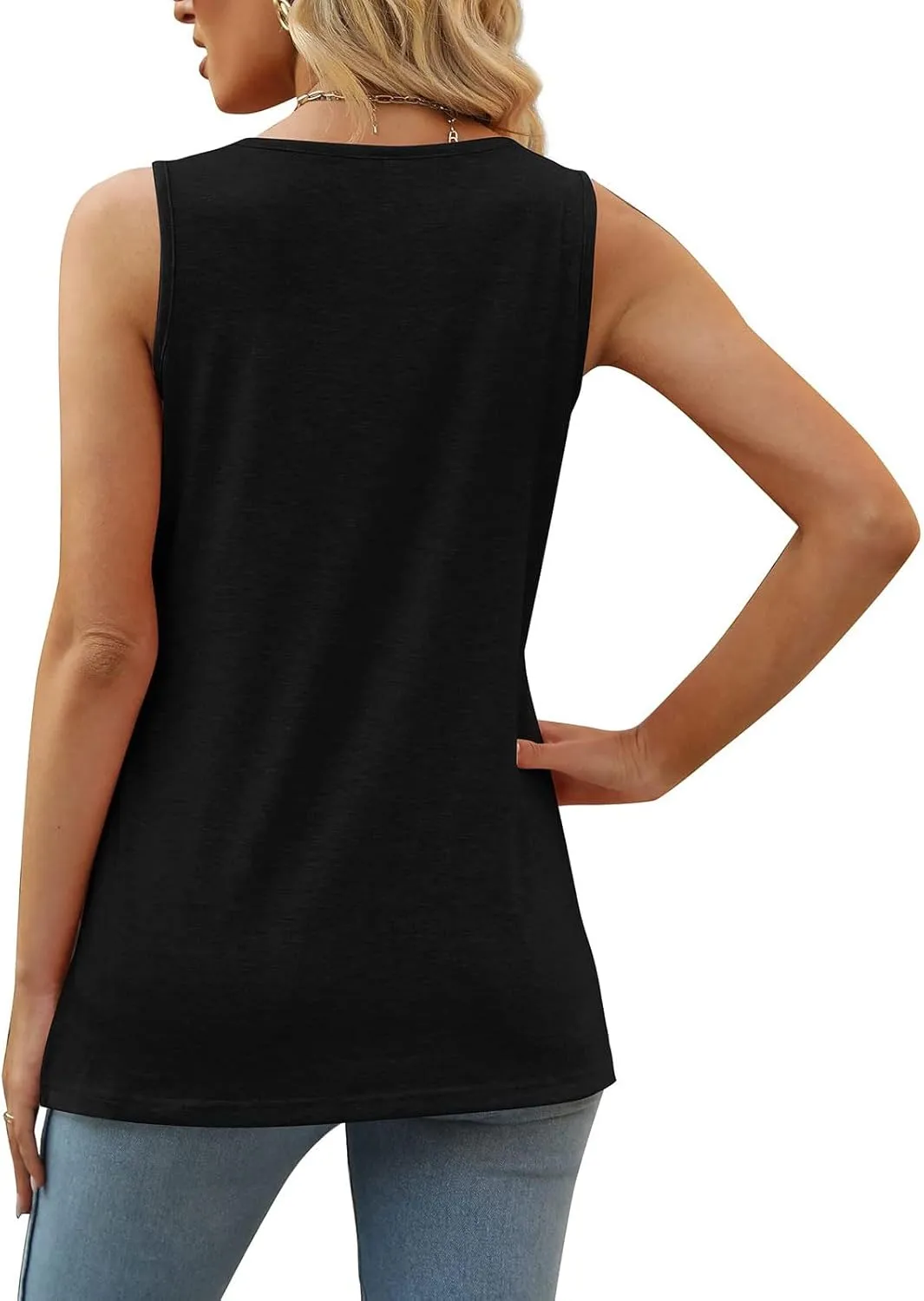 Tank Tops for Women Summer Square Neck Sleeveless T-Shirts Casual Solid Color Loose Fit Split Hem Pullover Tee Shirt