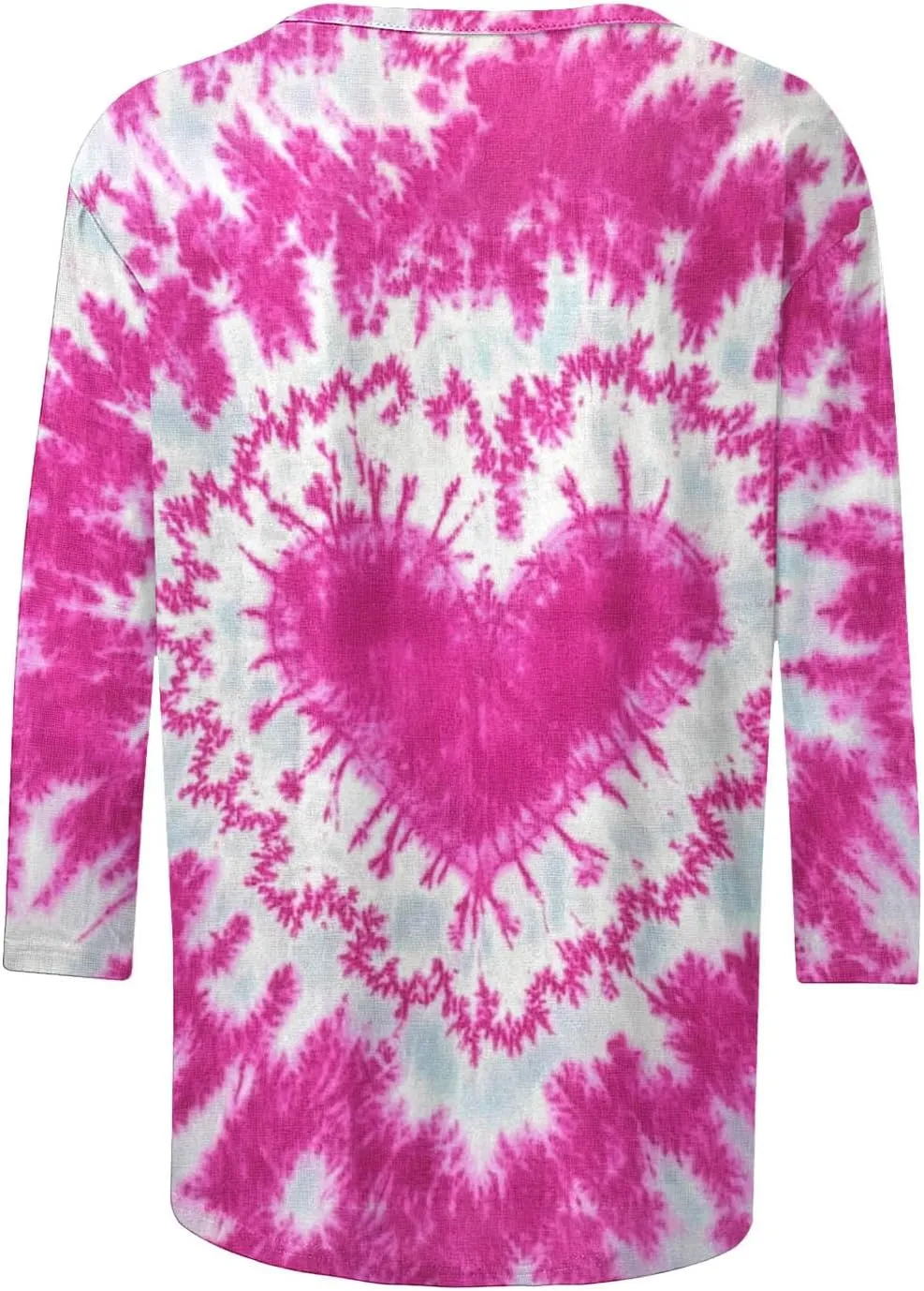 Tie Dyed Hippie Heart Shirts Womens Tops Tshirts Three Quarter 3/4 Sleeve Cute Tees Hip Hop Streetwear Apparel Clothes