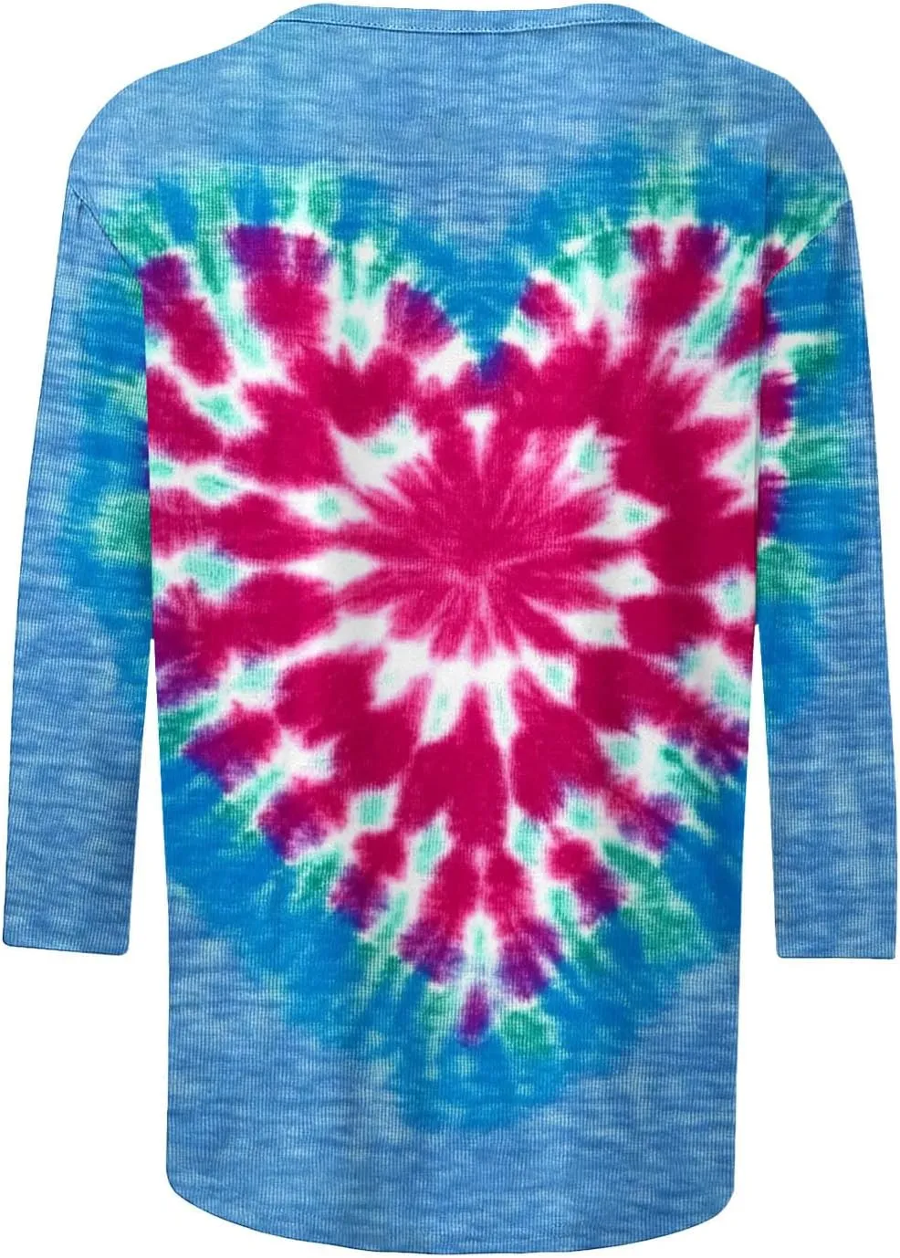Tie Dyed Hippie Heart Shirts Womens Tops Tshirts Three Quarter 3/4 Sleeve Cute Tees Hip Hop Streetwear Apparel Clothes