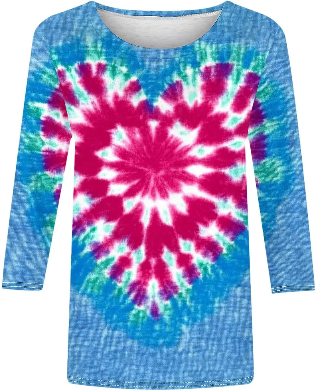 Tie Dyed Hippie Heart Shirts Womens Tops Tshirts Three Quarter 3/4 Sleeve Cute Tees Hip Hop Streetwear Apparel Clothes