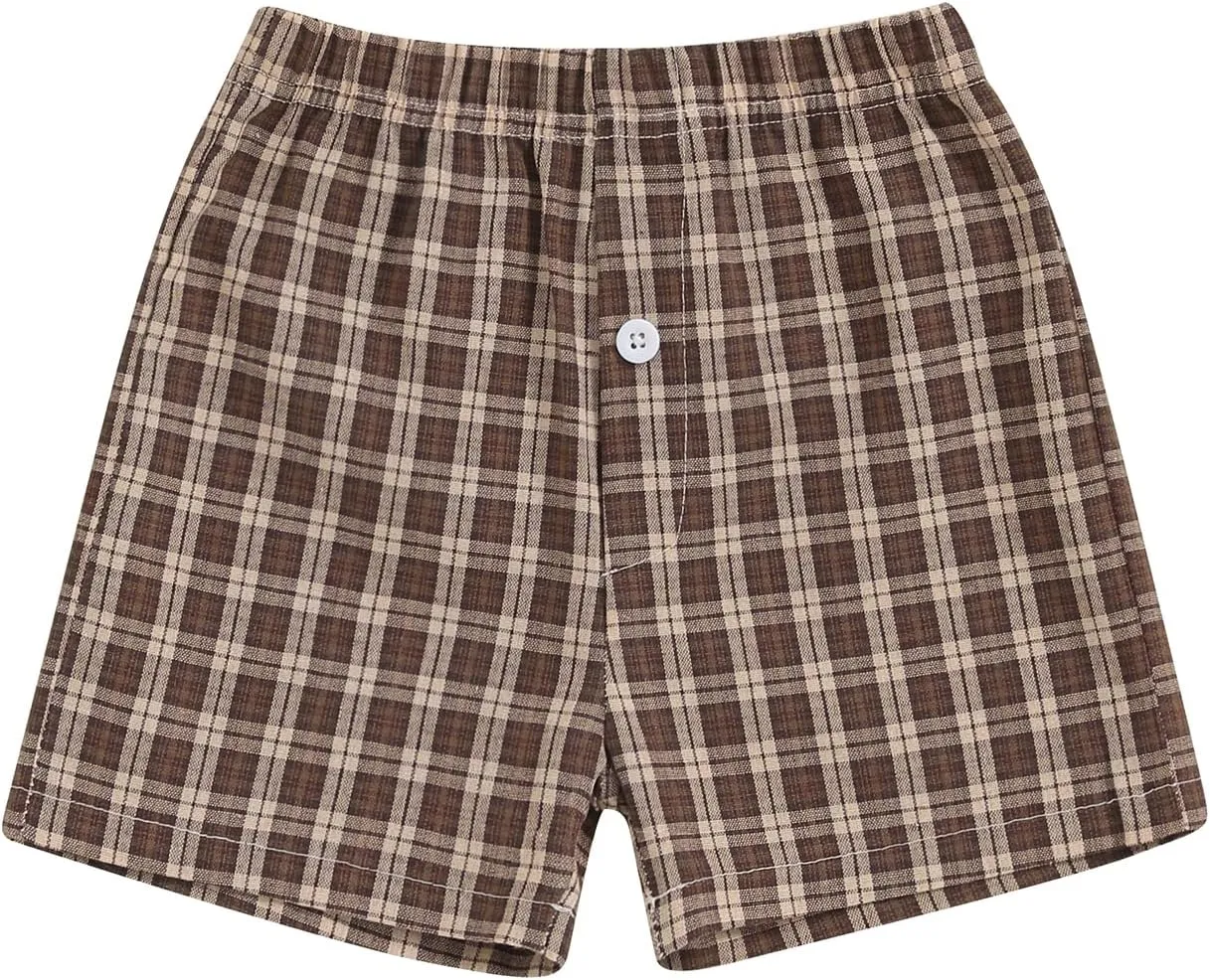 Toddler Boy Shorts Baby Girl Plaid Shorts Elastic Waist Casual Wide Leg Shorts Summer Loose Fitting Lounge Shorts