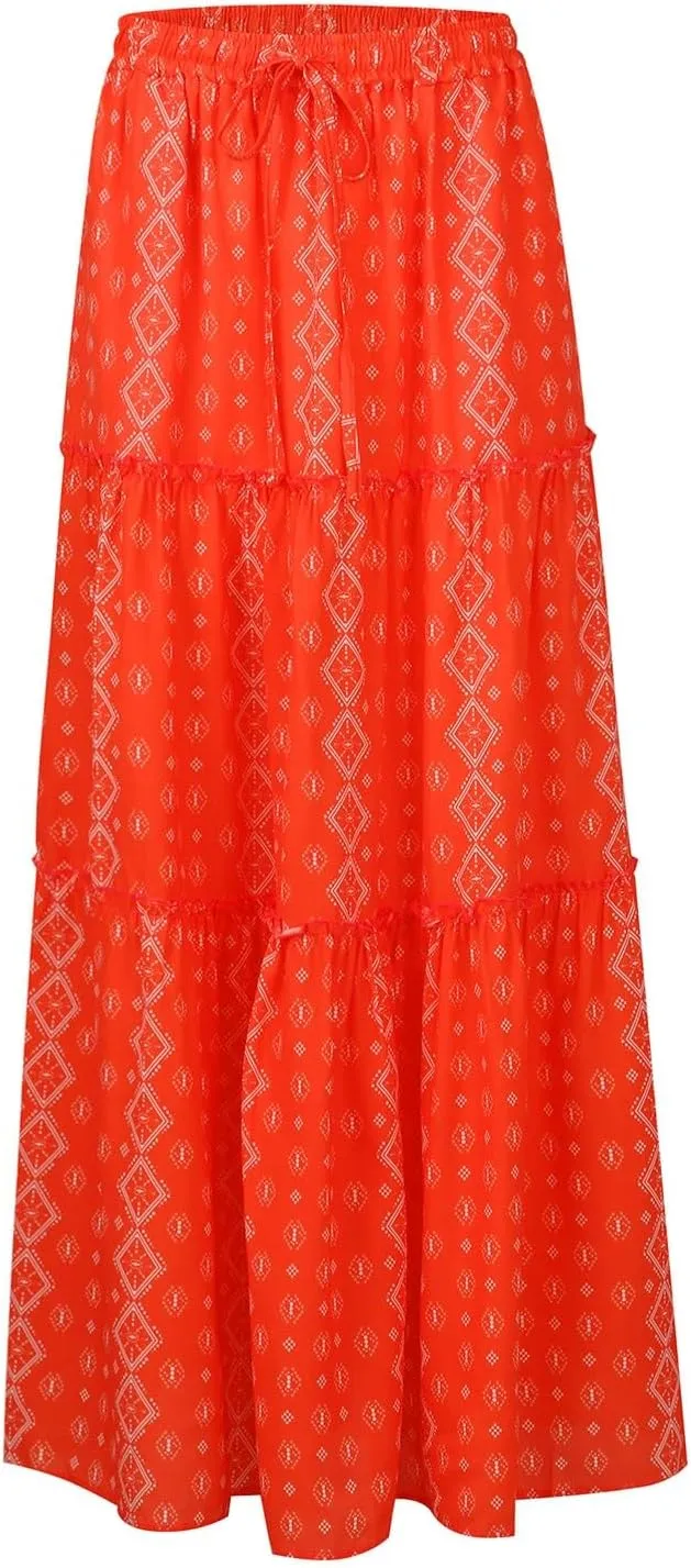 Trendy High Waisted Maxi Skirt, Casual 2025 Flowy Vacation Elegantes Long Skirt