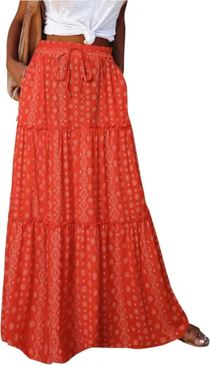 Trendy High Waisted Maxi Skirt, Casual 2025 Flowy Vacation Elegantes Long Skirt