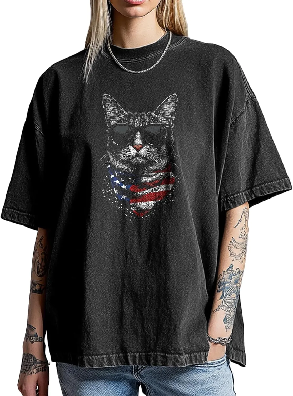 Trendy Shirts for Women Loose Short Sleeve Cotton Plus Size Casual Crew Neck Tees Basic Washed T-Shirts