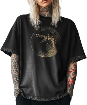 Trendy Shirts for Women Loose Short Sleeve Cotton Plus Size Casual Crew Neck Tees Basic Washed T-Shirts