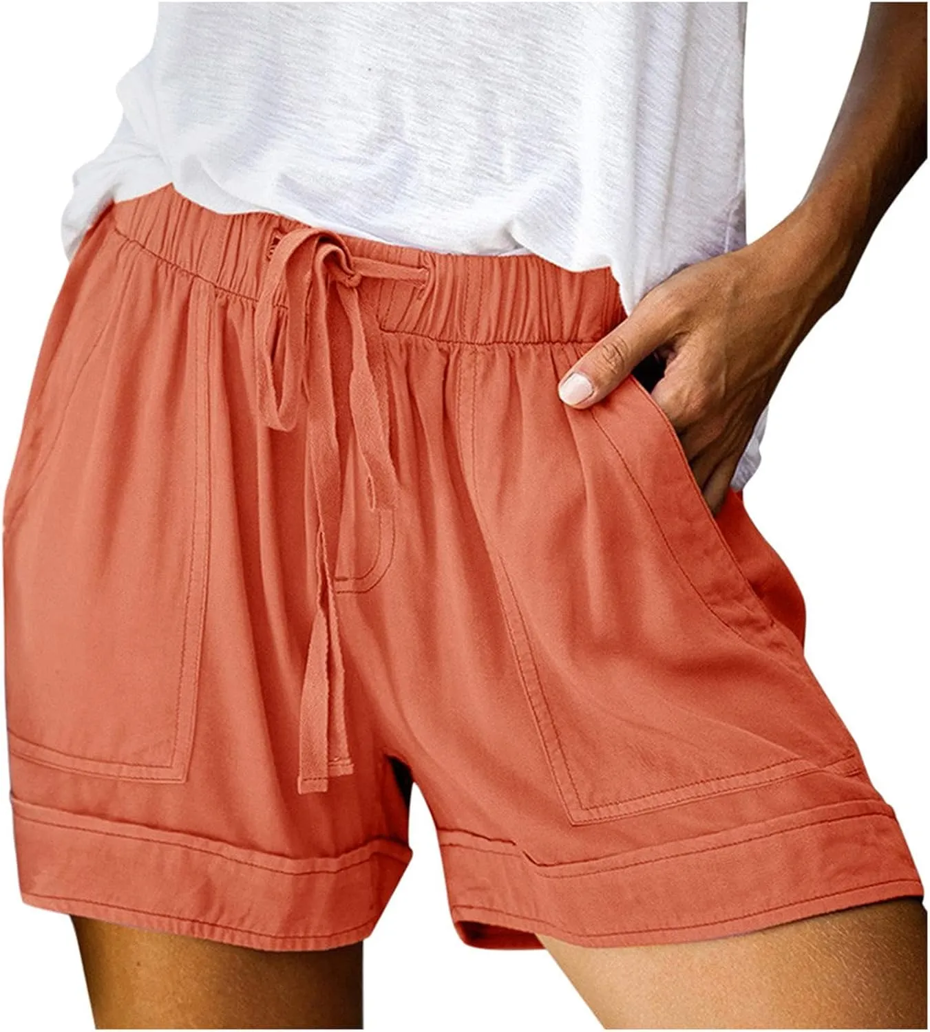 TUNUSKAT Shorts for Women 2024 Elastic High Waist Casual Summer Plus Size Beach Short Pants with Pockets Comfy Lounge Outfits