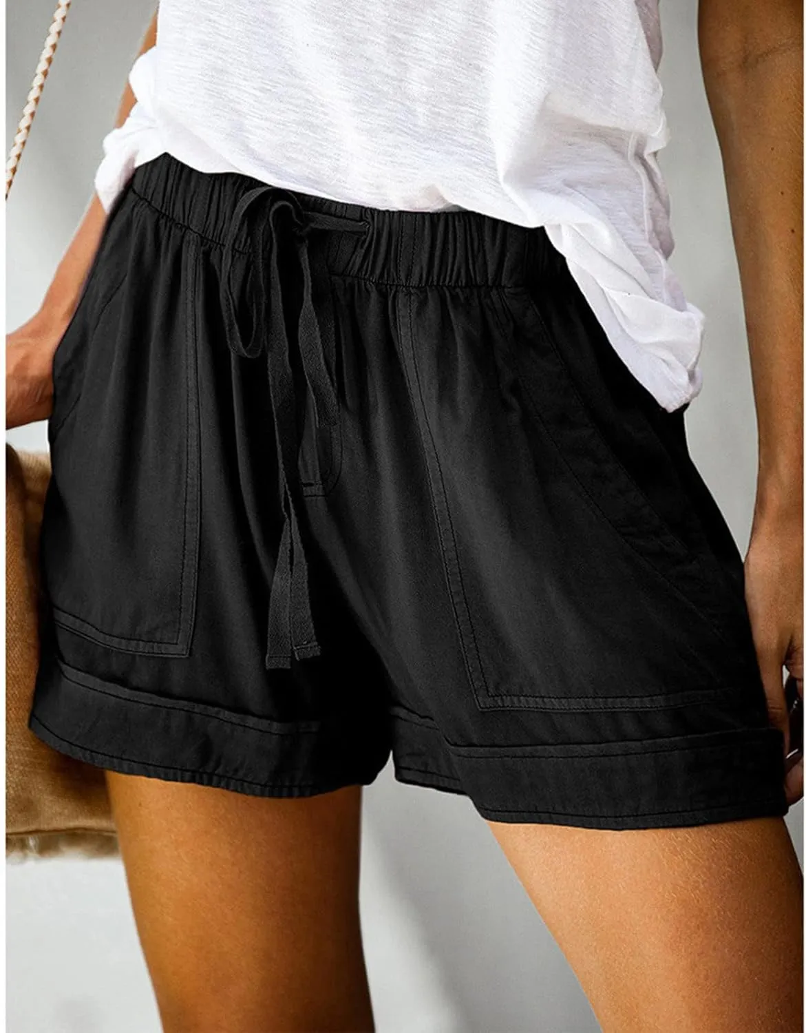 TUNUSKAT Shorts for Women 2024 Elastic High Waist Casual Summer Plus Size Beach Short Pants with Pockets Comfy Lounge Outfits