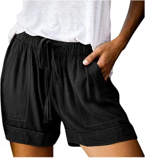 TUNUSKAT Shorts for Women 2024 Elastic High Waist Casual Summer Plus Size Beach Short Pants with Pockets Comfy Lounge Outfits