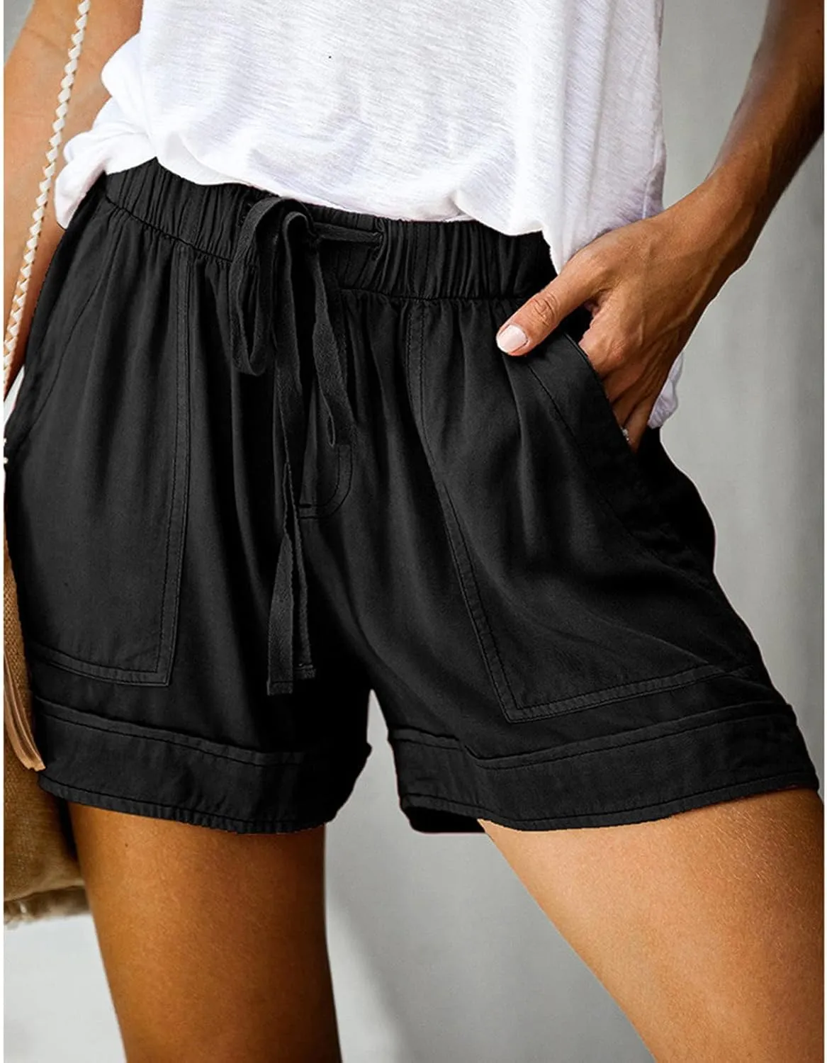 TUNUSKAT Shorts for Women 2024 Elastic High Waist Casual Summer Plus Size Beach Short Pants with Pockets Comfy Lounge Outfits