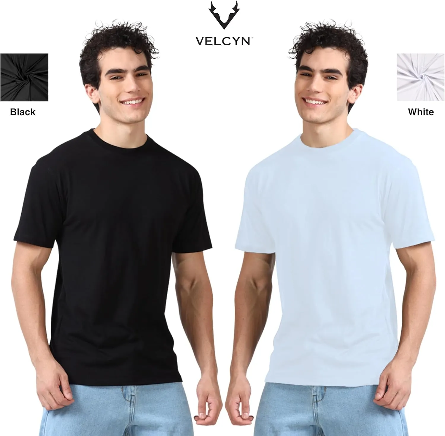 VELCYN- Men's Crew Neck T-Shirts- Cool & Comfy- Supersoft - Premium Fabric-Tagless- Poly Cotton Short Sleeve- 2 Pack