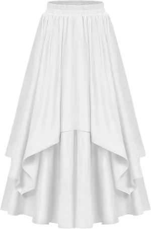 Vintage Renaissance Skirts for Women Double Layered Tiered Long Skirt High Waisted Asymmetrical Ruffle A Line Skirt