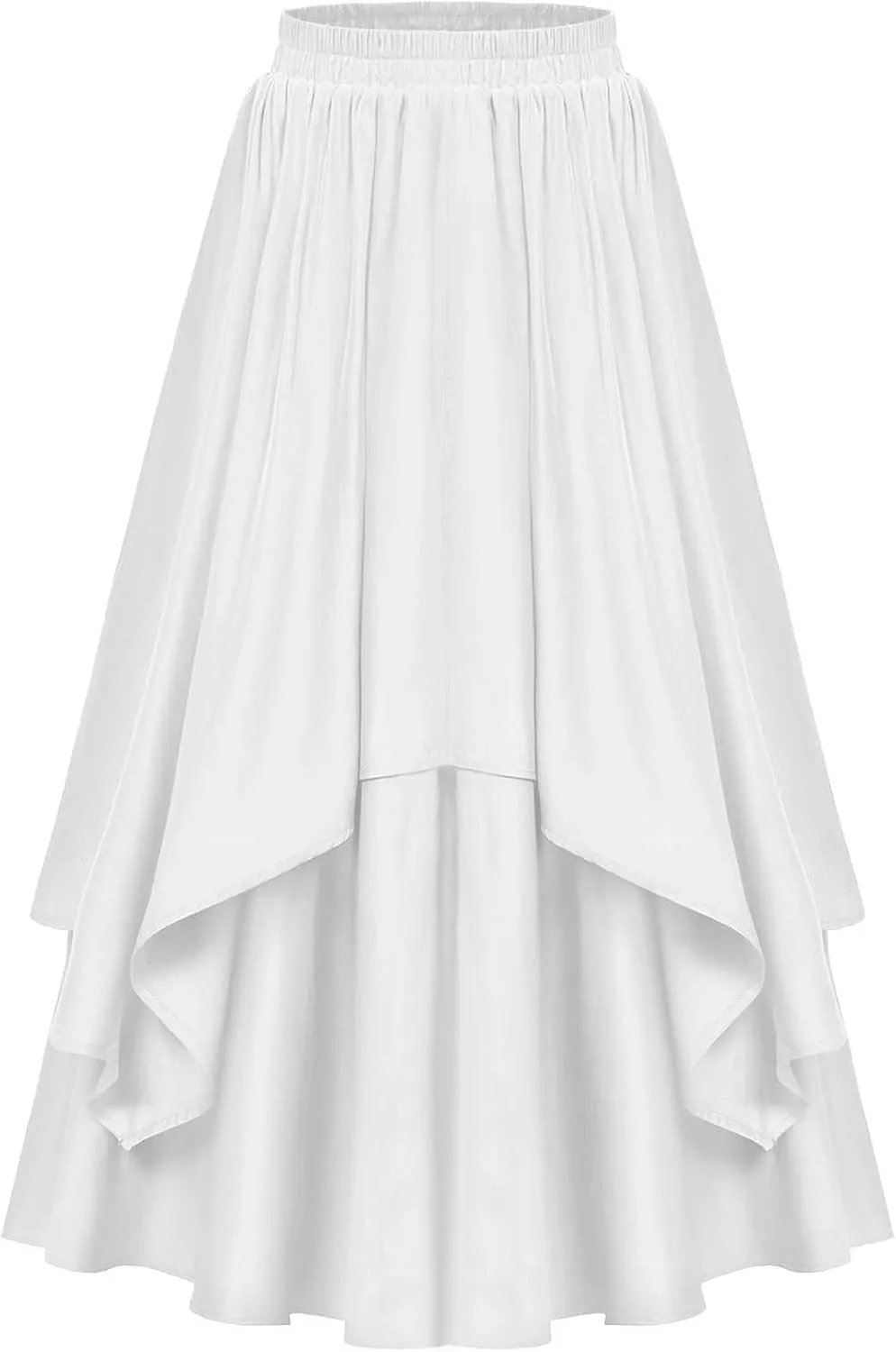 Vintage Renaissance Skirts for Women Double Layered Tiered Long Skirt High Waisted Asymmetrical Ruffle A Line Skirt