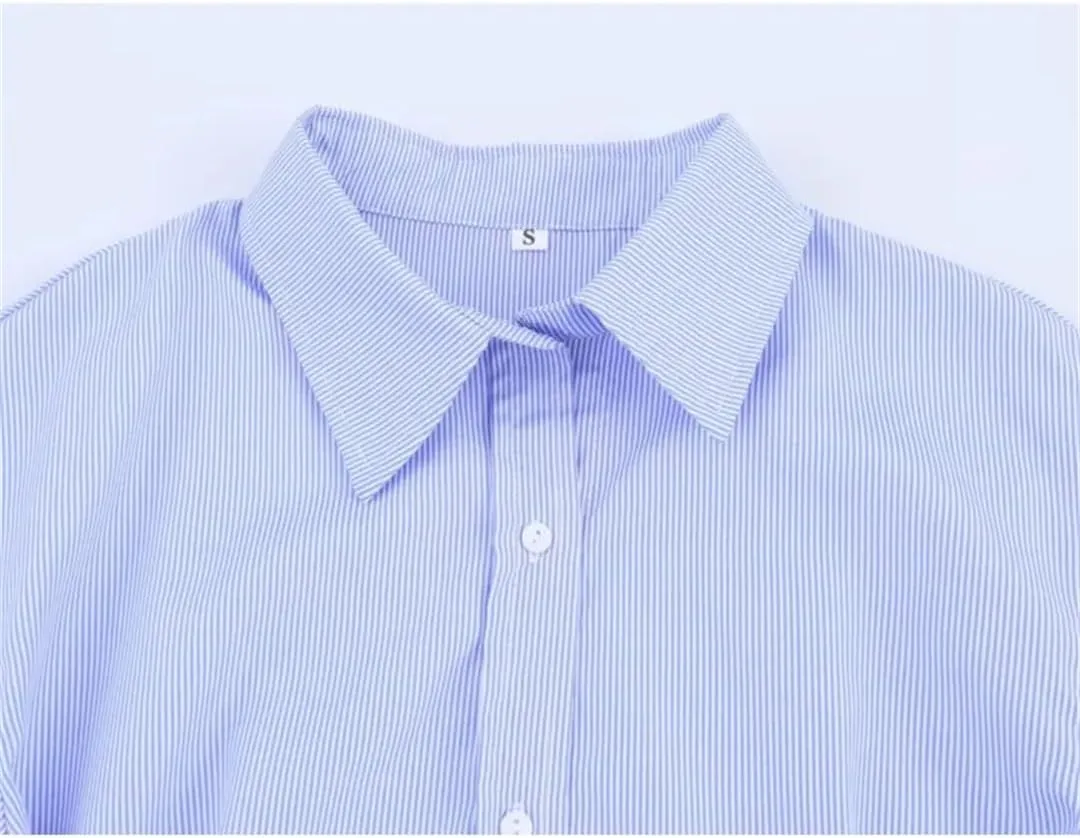 Waist Button Solid Color Blouse Loose Casual Long Sleeve Chic Shirts Lapel Office Lady Work Top