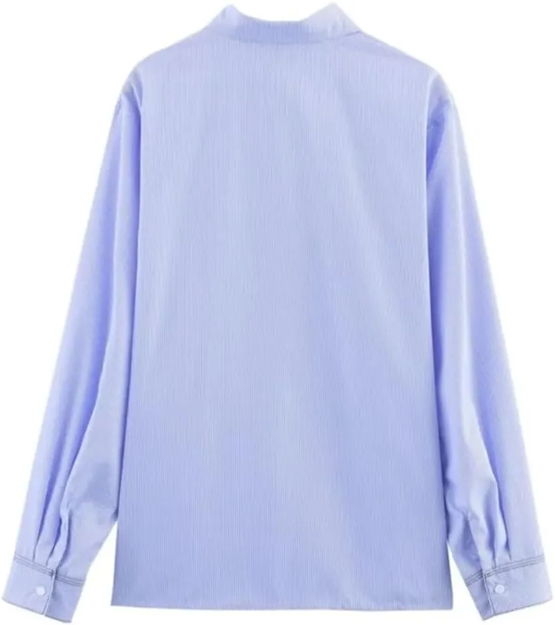 Waist Button Solid Color Blouse Loose Casual Long Sleeve Chic Shirts Lapel Office Lady Work Top