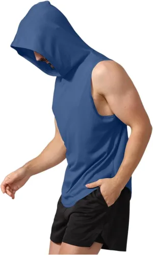 WENKOMG1 Mens Mesh Tank Tops Lightweight Breathable Quick Dry Hoodies Active Athletic Hooded Workout Tank Tops