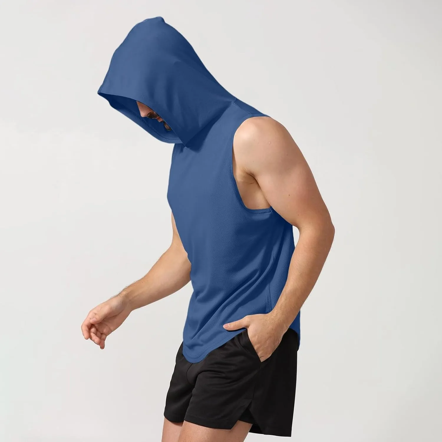 WENKOMG1 Mens Mesh Tank Tops Lightweight Breathable Quick Dry Hoodies Active Athletic Hooded Workout Tank Tops