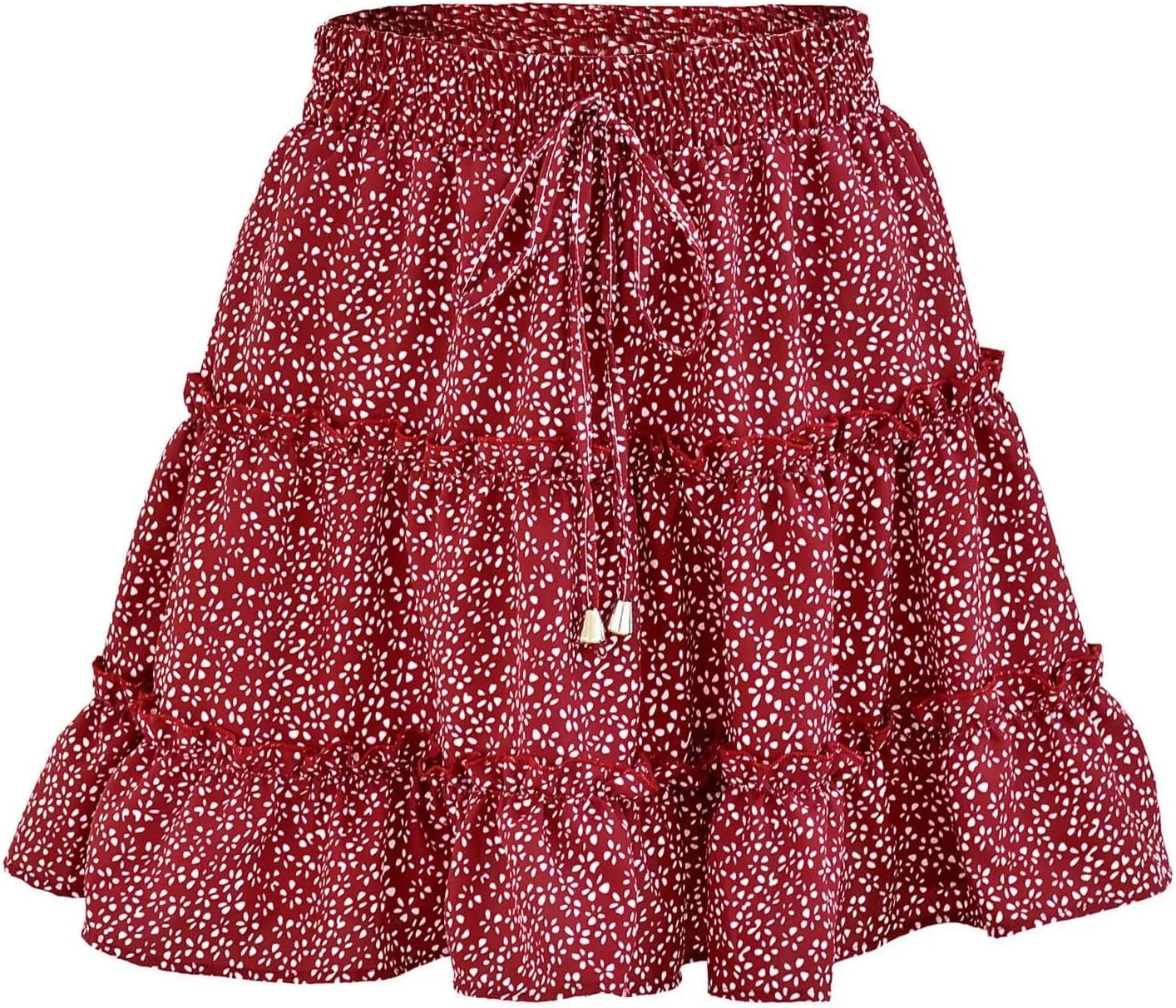 Women Elastic Waist Mini Skirts Floral Printed Pleated Ruffle Hem Flowy A Line Skirt Beach Vacation Skorts