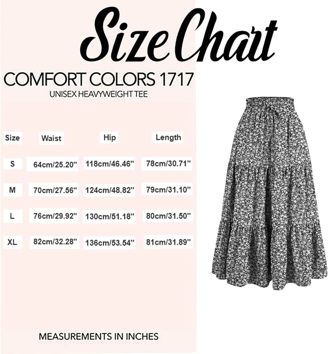Women Flowy Long Boho Floral Maxi Skirt Elastic High Waist Tiered Pleated Summer Casual Beach Skirt
