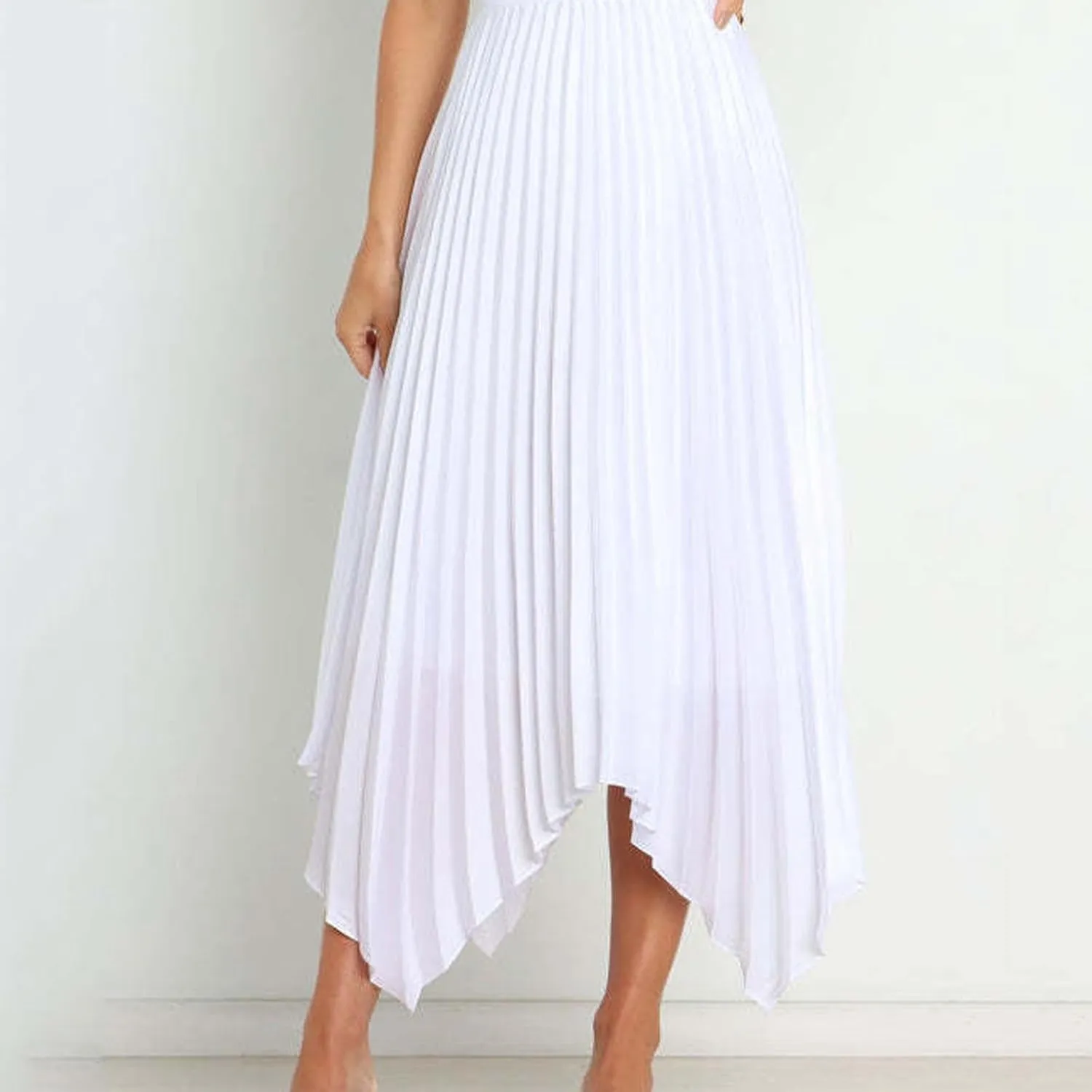 Women High Waisted Flowy Skirts A-line Long Maxi Skirt Casual Summer Pleated Skirts Asymmetrical Skirt Travel Outfit