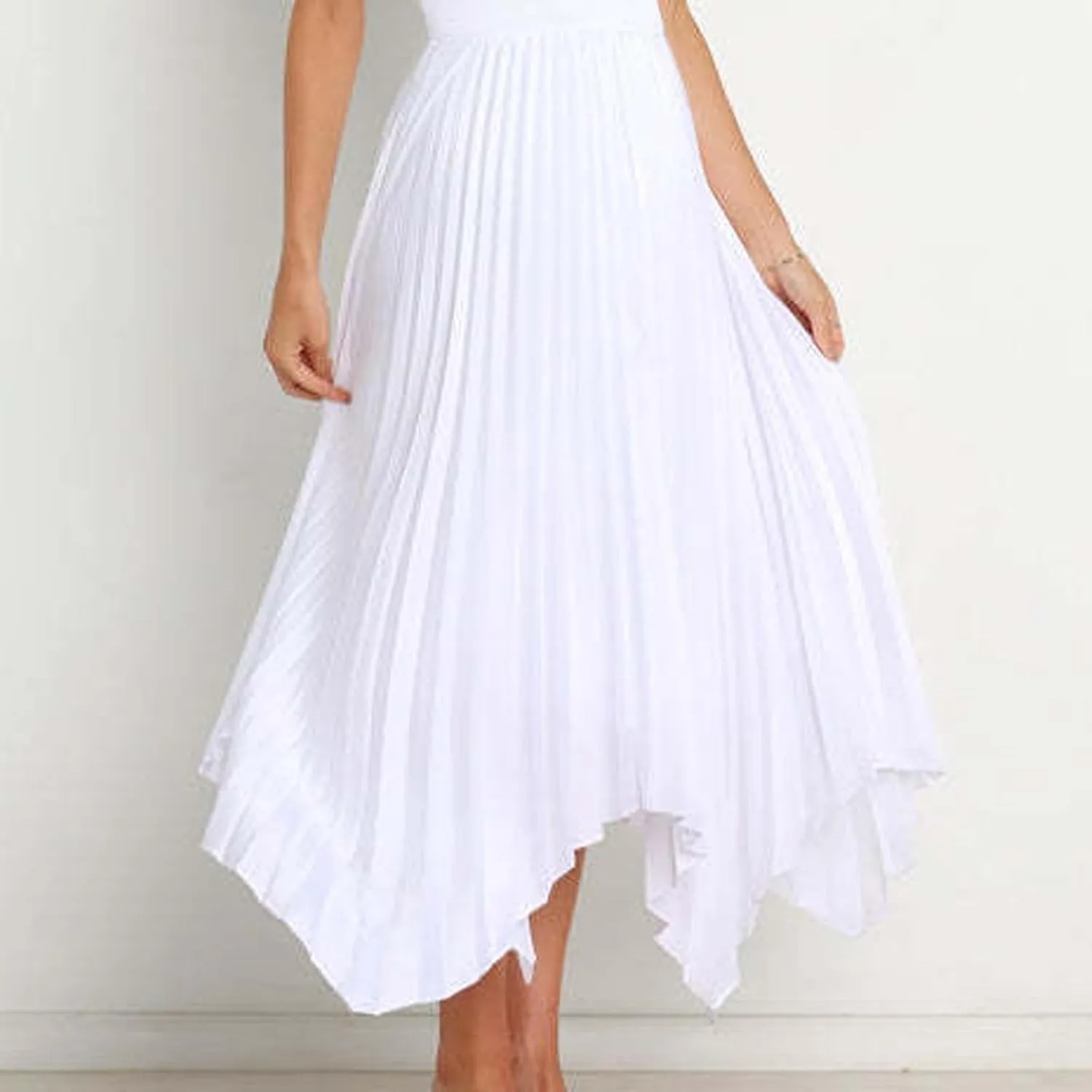 Women High Waisted Flowy Skirts A-line Long Maxi Skirt Casual Summer Pleated Skirts Asymmetrical Skirt Travel Outfit