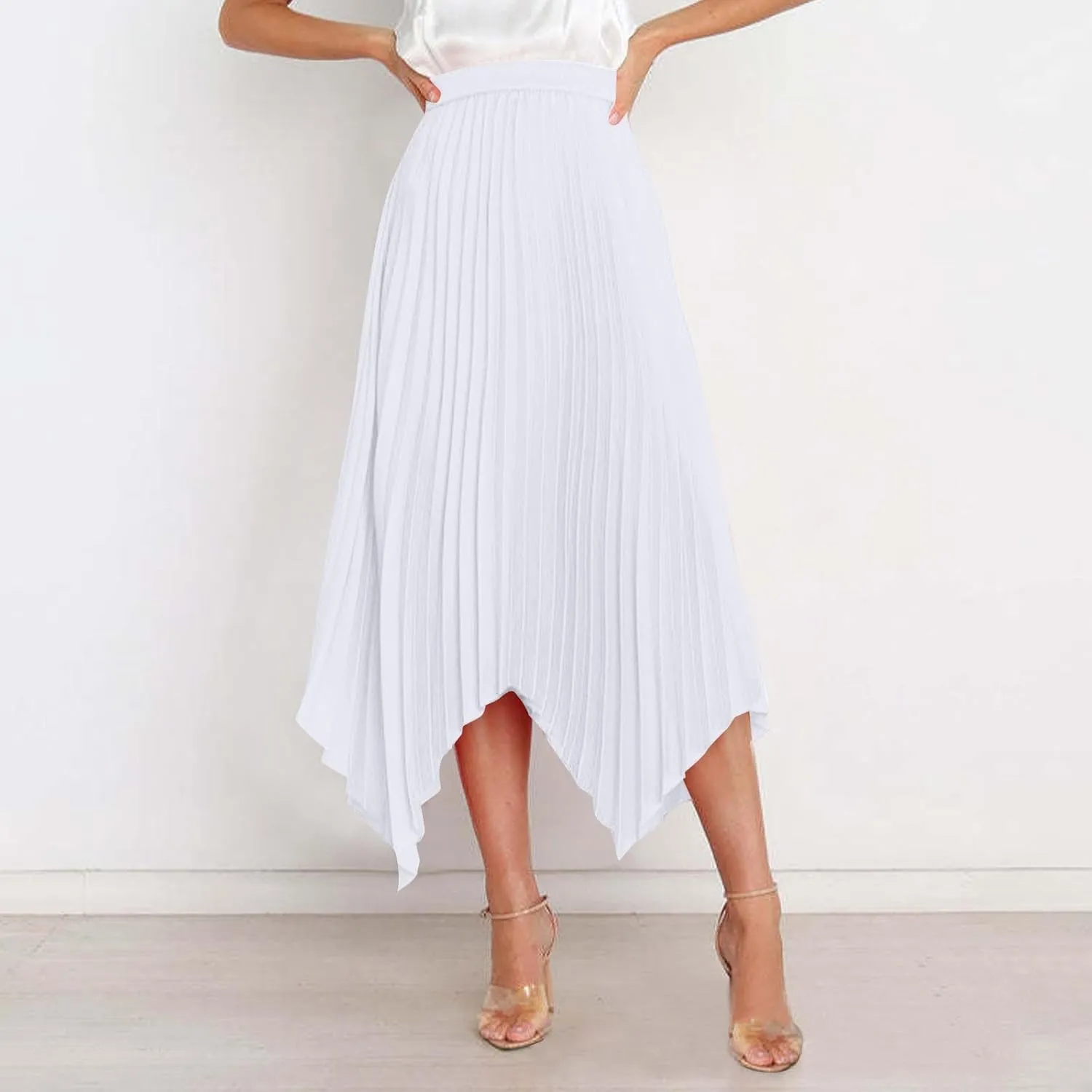 Women High Waisted Flowy Skirts A-line Long Maxi Skirt Casual Summer Pleated Skirts Asymmetrical Skirt Travel Outfit