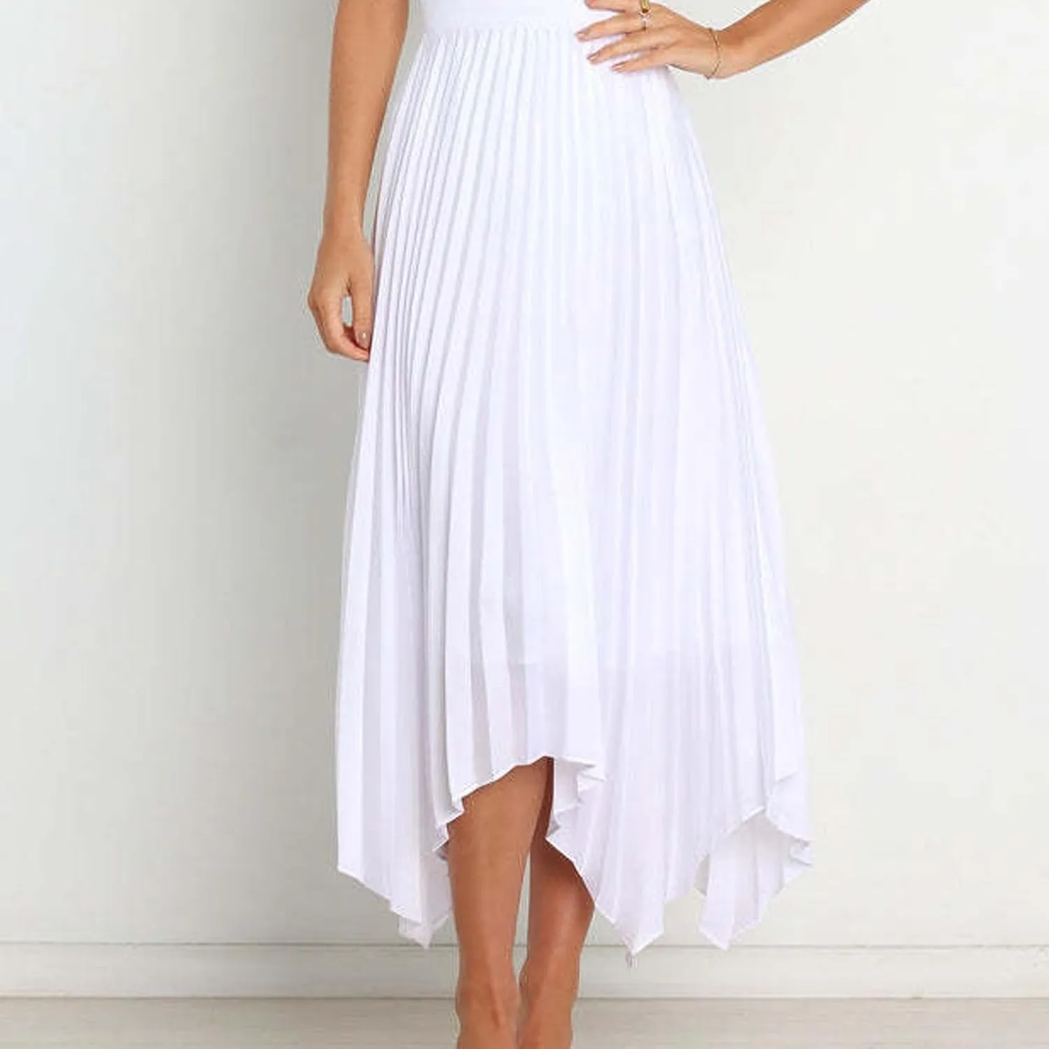 Women High Waisted Flowy Skirts A-line Long Maxi Skirt Casual Summer Pleated Skirts Asymmetrical Skirt Travel Outfit