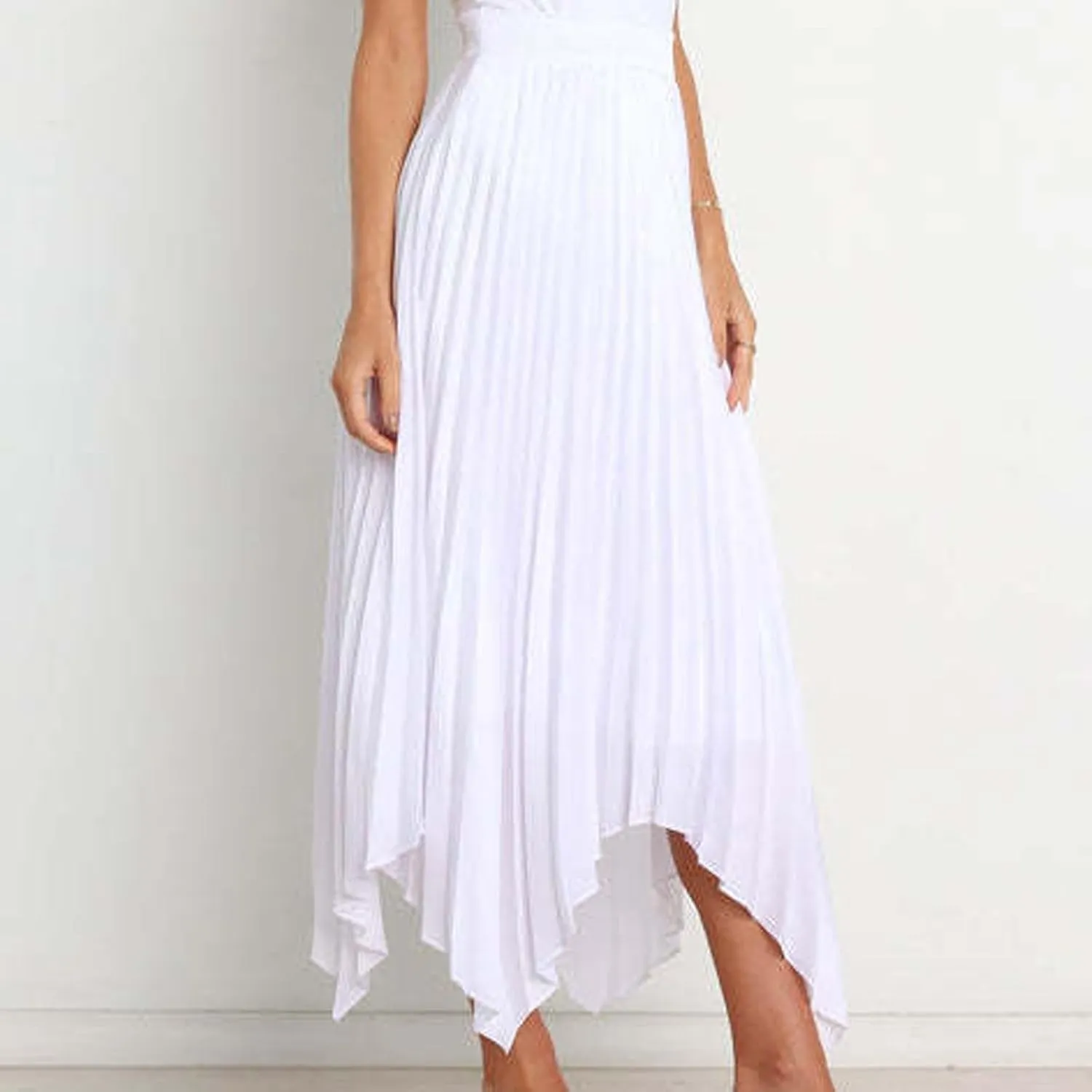Women High Waisted Flowy Skirts A-line Long Maxi Skirt Casual Summer Pleated Skirts Asymmetrical Skirt Travel Outfit