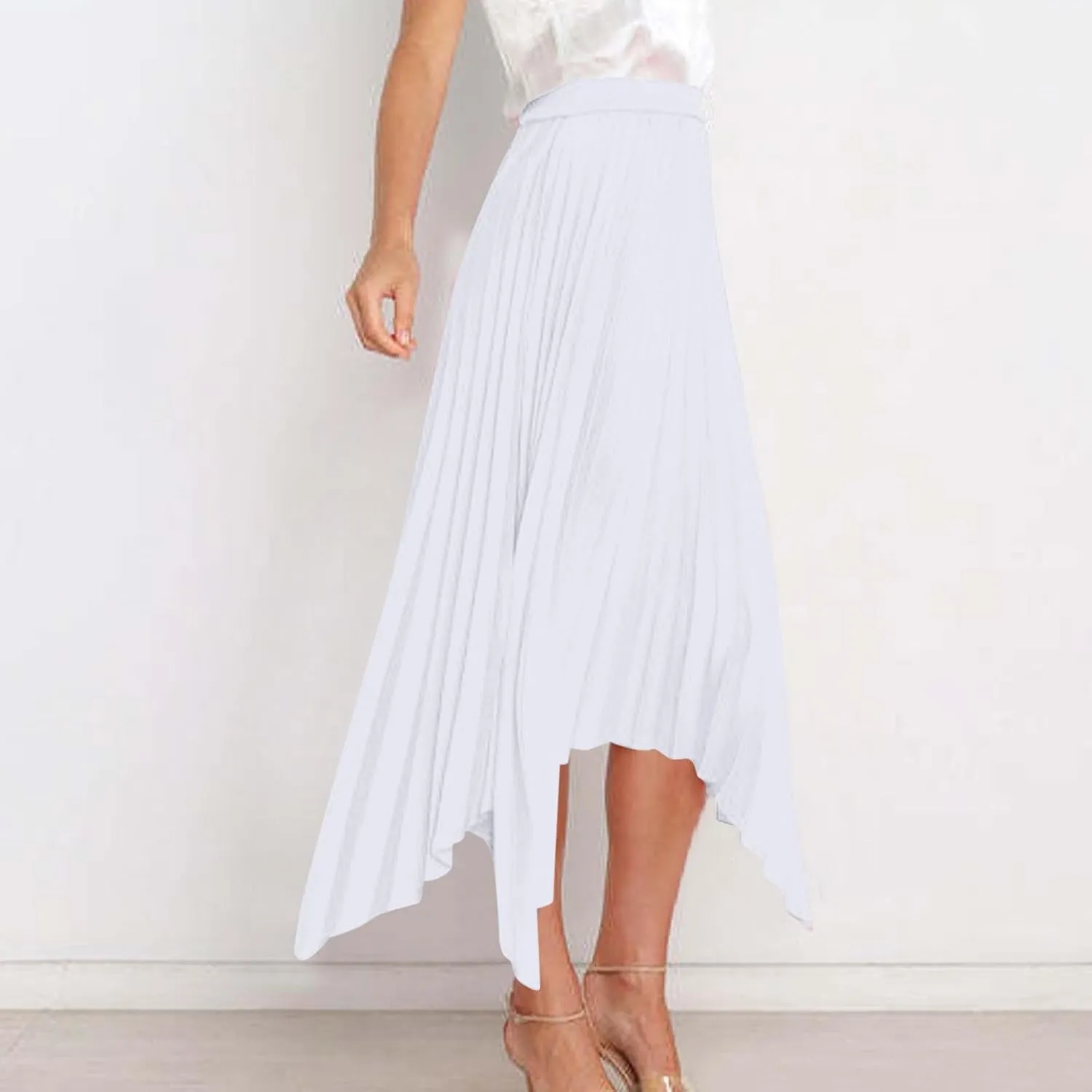 Women High Waisted Flowy Skirts A-line Long Maxi Skirt Casual Summer Pleated Skirts Asymmetrical Skirt Travel Outfit