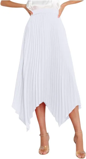 Women High Waisted Flowy Skirts A-line Long Maxi Skirt Casual Summer Pleated Skirts Asymmetrical Skirt Travel Outfit