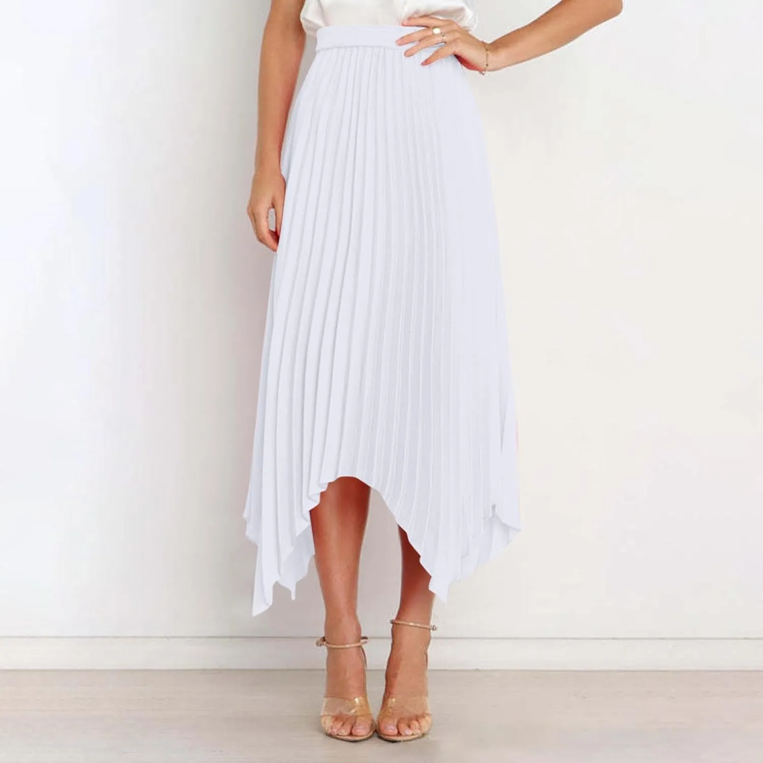 Women High Waisted Flowy Skirts A-line Long Maxi Skirt Casual Summer Pleated Skirts Asymmetrical Skirt Travel Outfit