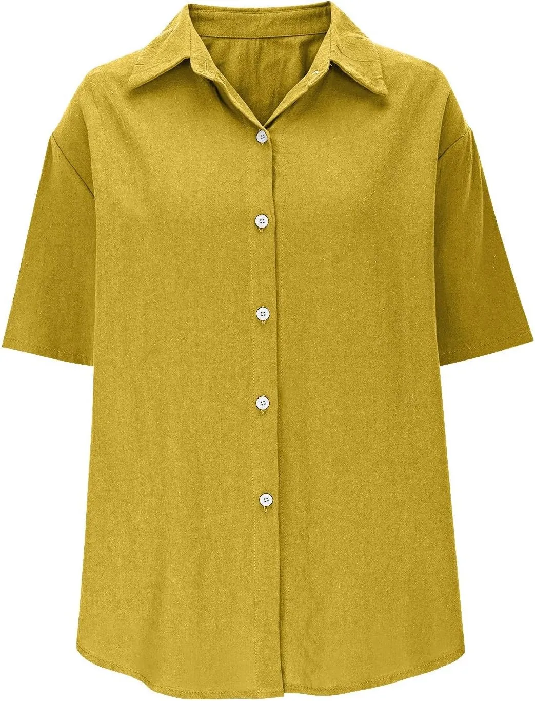 Women Linen Button Down Short Sleeve Lapel Collar Blouse Ladies Summer Casual Dressy V Neck Beach Cotton Shirt Tops